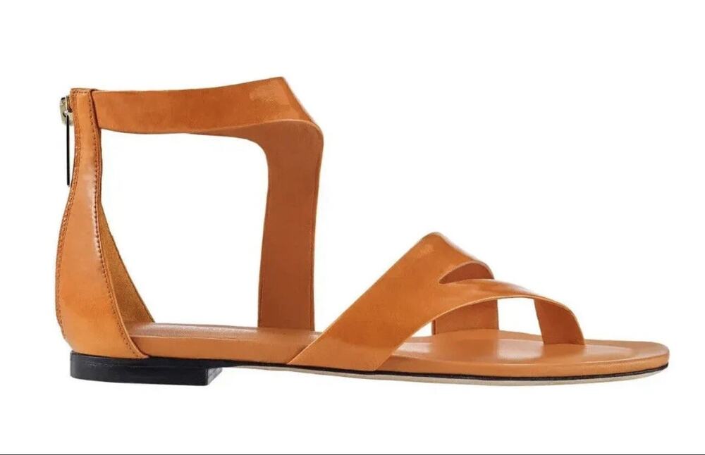 NWOT Tamara Mellon Stride Patent Leather Flat Gladiator Sandals Orange EU 38